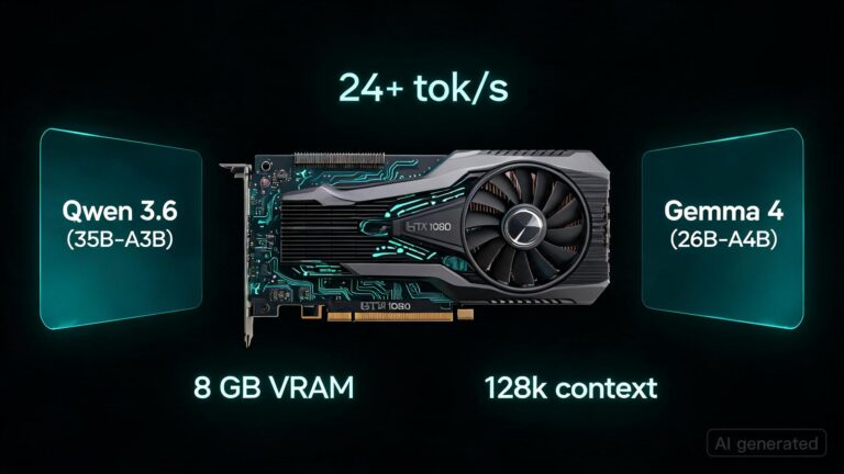 24+ tok/s from ~30B MoE models on an old GTX 1080 (8 GB VRAM, 128k context)
