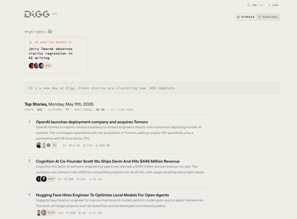 Digg tries again, this time as an AI news aggregator