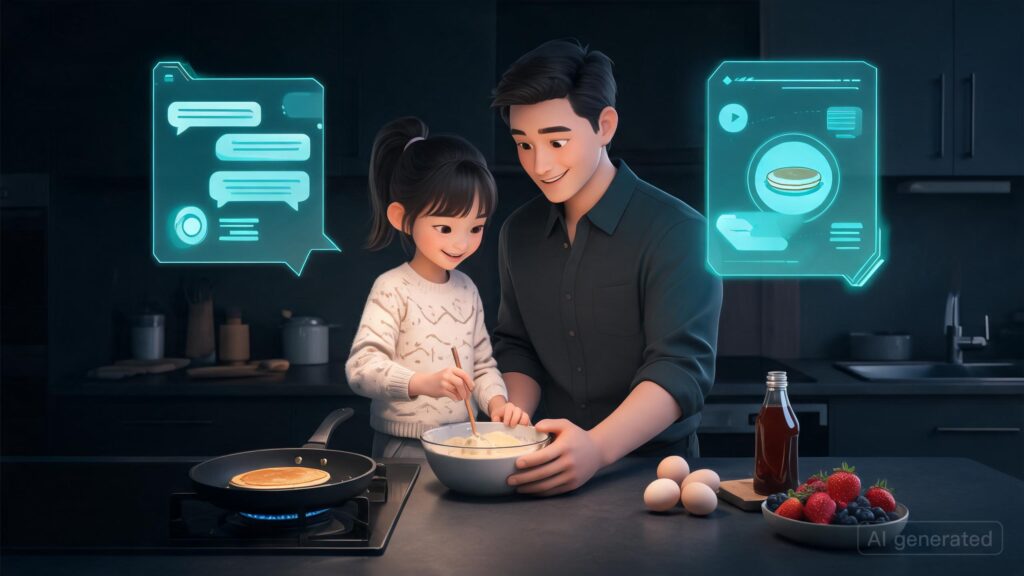 Father and daughter making breakfast together – using ChatGPT and Higgsfield AI