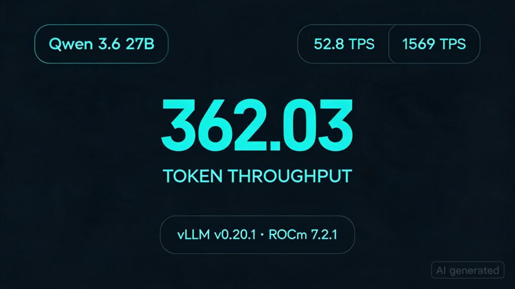 MI50s Qwen 3.6 27B @52.8 tps TG @1569 tps PP (no MTP, no Quant)