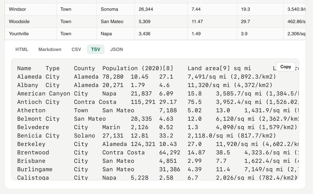 HTML table extractor