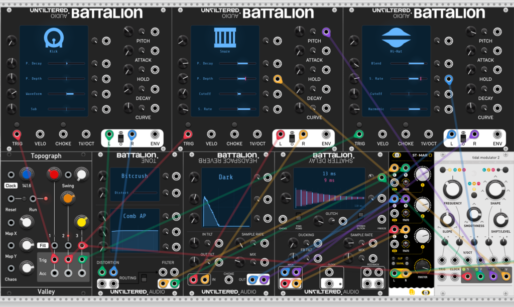 Unfiltered Audio Battalion drum synth, FX in VCV Rack are a revelation