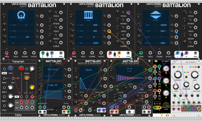 Unfiltered Audio Battalion drum synth, FX in VCV Rack are a revelation