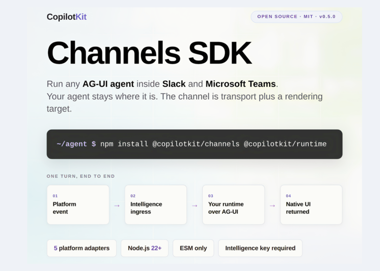 CopilotKit Open Sources Channels SDK: An MIT Licensed Library That Runs Any AG-UI Agent Inside Slack And Microsoft Teams
