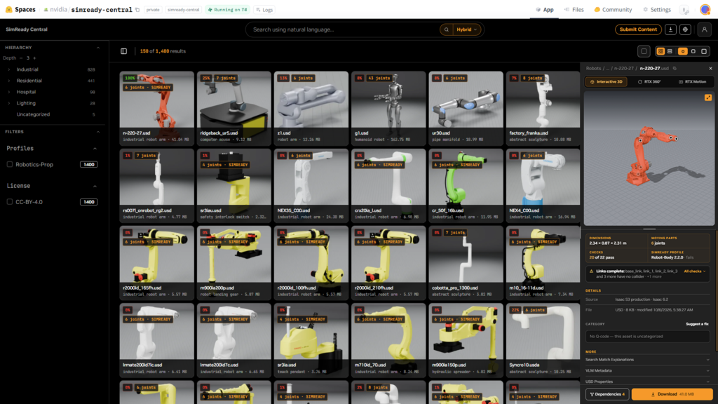 Announcing SimReady Central: An Open Library of Simulation-Ready 3D Assets for Robotics and AI Factories