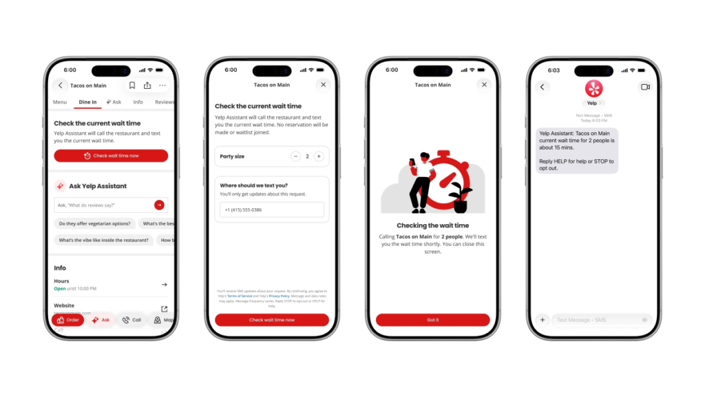 Yelp can now call on your behalf to check wait times at a restaurant